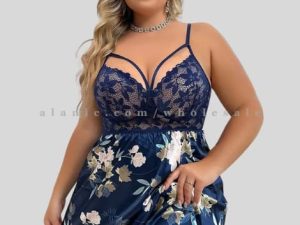 wholesale blue printed plus size lingerie