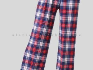 blue red & white flannel pajama with lace supplier