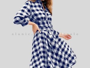 blue & white womens flannel dress in bulk