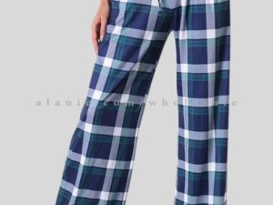 blue womens flannel pajama with lace vendor