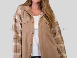 brown color block womens flannel jacket vendor