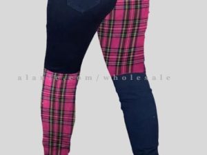denim with flannel printed leggings in bulk