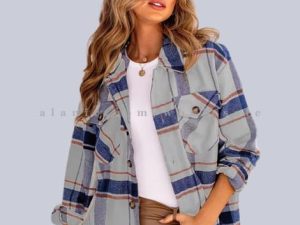 grey & blue womens flannel shirt in bulk