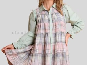 light green & pink flannel dress in bulk