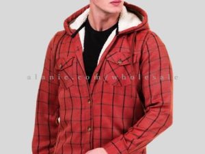 matte red hooded flannel jacket supplier