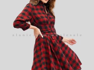 red & black womens flannel dress supplier