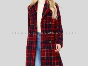 red & blue womens flannel long coat manufacturer