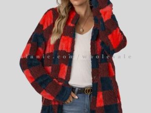 red & blue woolen flannel jacket for women wholesaler