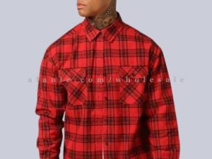 red with black mens flannel shirt in bulk