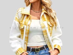 yellow & white womens flannel jacket wholesaler
