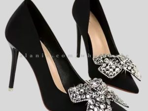 wholesale black party heels with rhinestone bow