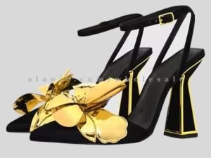 black with golden designer t-bar heels vendor