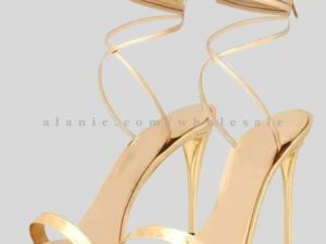 wholesale strappy metallic golden stilettos