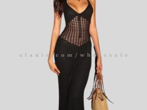 black halter neck knitted maxi dress manufacturer