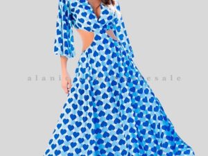 blue heart printed bare waist maxi dress manufacturer