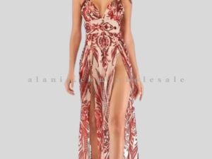 wholesale deep v-neck printed maxi dress