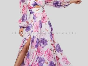 floral printed a line maxi dress in bulk