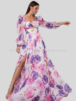 floral printed a line maxi dress in bulk