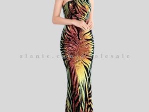 wholesale multicolored designer one shoulder maxi dress