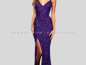 purple spaghetti straps sparkly v neck maxi dress vendor