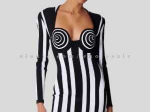 wholesale black & white short spiral dress
