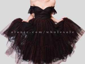 black with red polka dot lace dress supplier