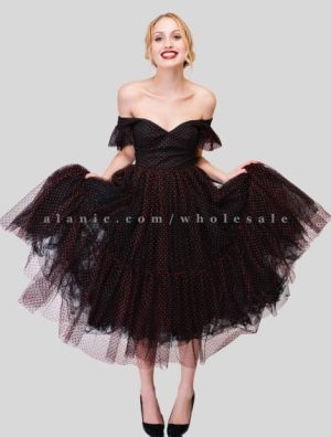 black with red polka dot lace dress supplier