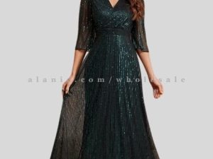 dark green v neck sequin lace dress wholesaler