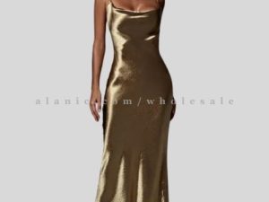 golden long slip dress for women supplier