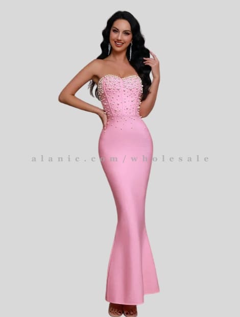 pink off shoulder long beauty dress manufacturer