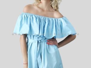 sky blue off shoulder ruffle mini dress wholesaler