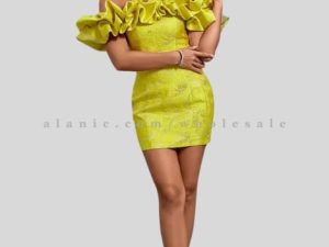 wholesale yellow off shoulder ruffle mini dress