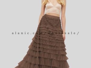 brown a-line multi-layer maxi skirt manufacturer