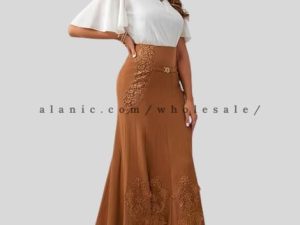 brown high waist embroidered a-line skirt supplier