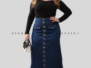 plus size denim maxi skirt for women wholesaler