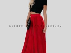 red pleated long maxi skirt for women in bulk