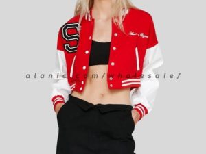 wholesale red & white varsity jacket for women