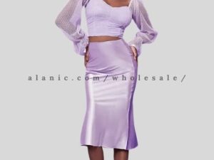 wholesale womens glossy lavender a-line skirt