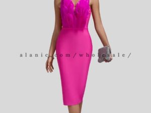 bright pink feather designed bodycon dress manufacturer