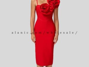 bright red flower designed bodycon dress wholesale