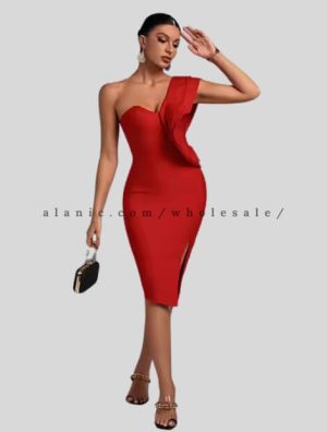 dark orange one-shoulder bodycon dress manufacturer