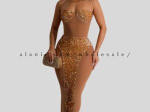 golden sequin sheer bodycon dress vendor
