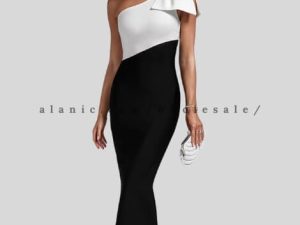 white & black one-shoulder bodycon dress wholesale