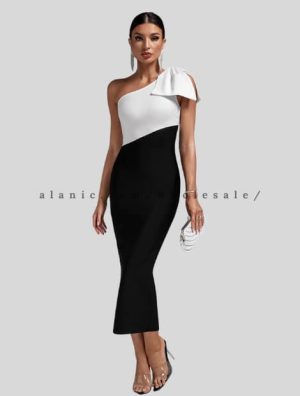white & black one-shoulder bodycon dress wholesale