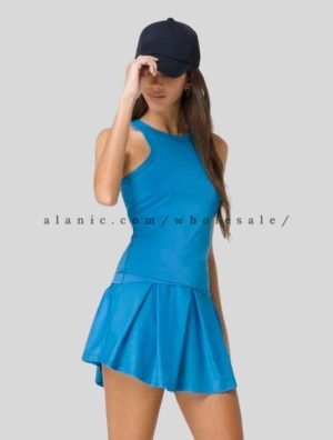 bright blue round neck top with blue skort supplier