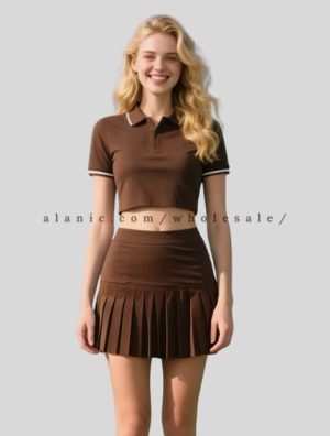 brown collared top and skort set manufacturer