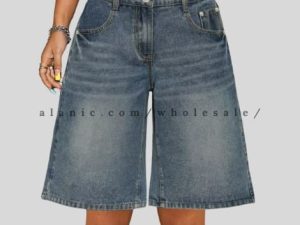 wholesale greyish blue denim jorts for women