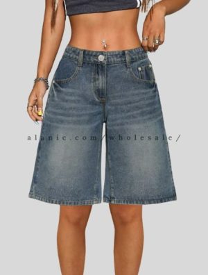 wholesale greyish blue denim jorts for women
