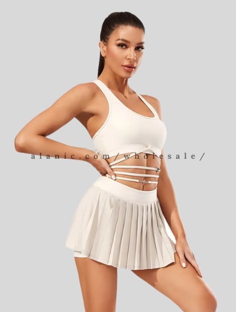 off white top and skort with waist strap manufacturer