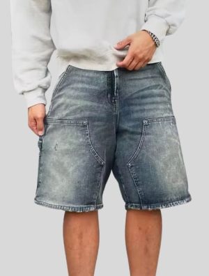 washed grey denim jorts for men supplier